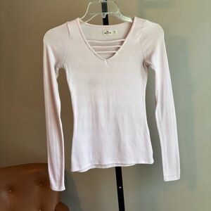 Hollister Pink Long Sleeve Fitted Cut Out Blouse